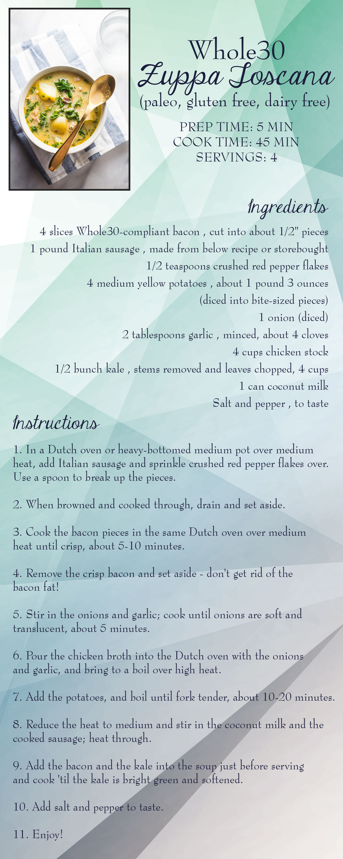 Whole30 Zuppa Toscana Recipe Card