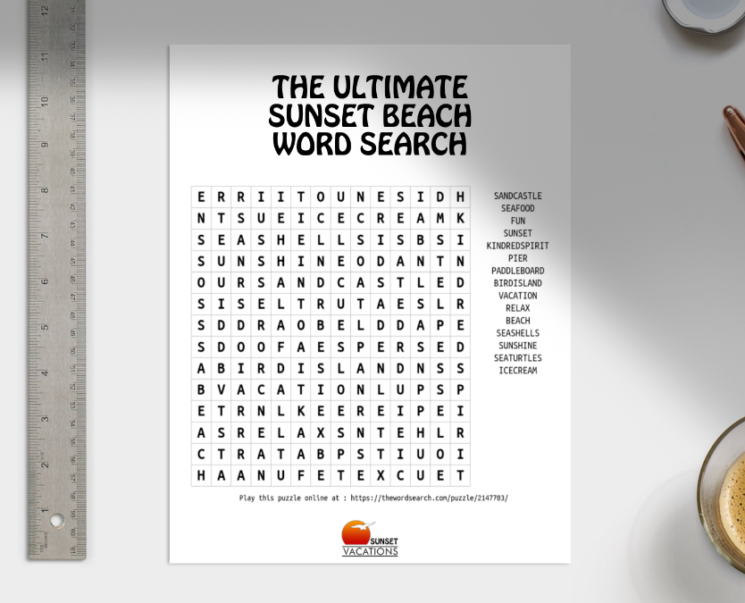 Sunset Beach Word Search Printable